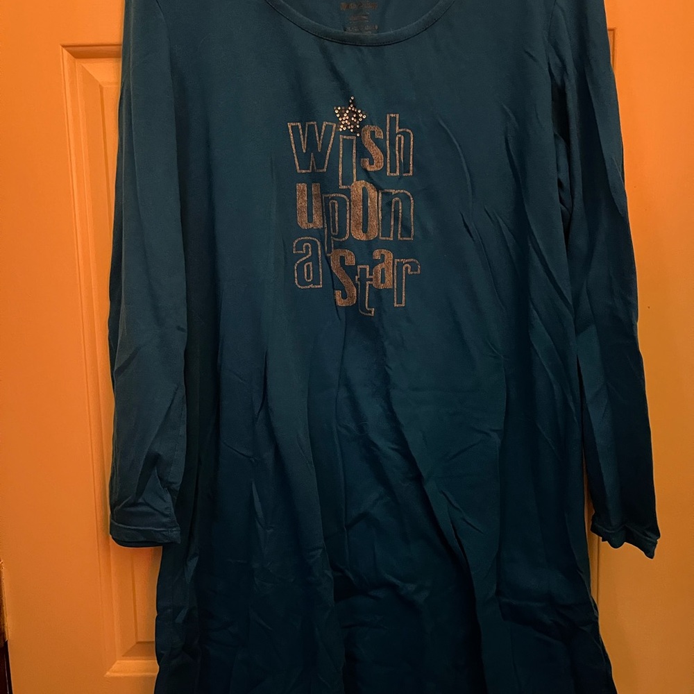 White Stag Teal Long Sleeve Pajama Top with Rhinestone "Wish Upon a Star"